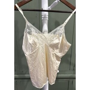 Vintage Y2K Babydoll Satin Lace Camisole Top Ivory Feminine Dainty Fairy Size 34